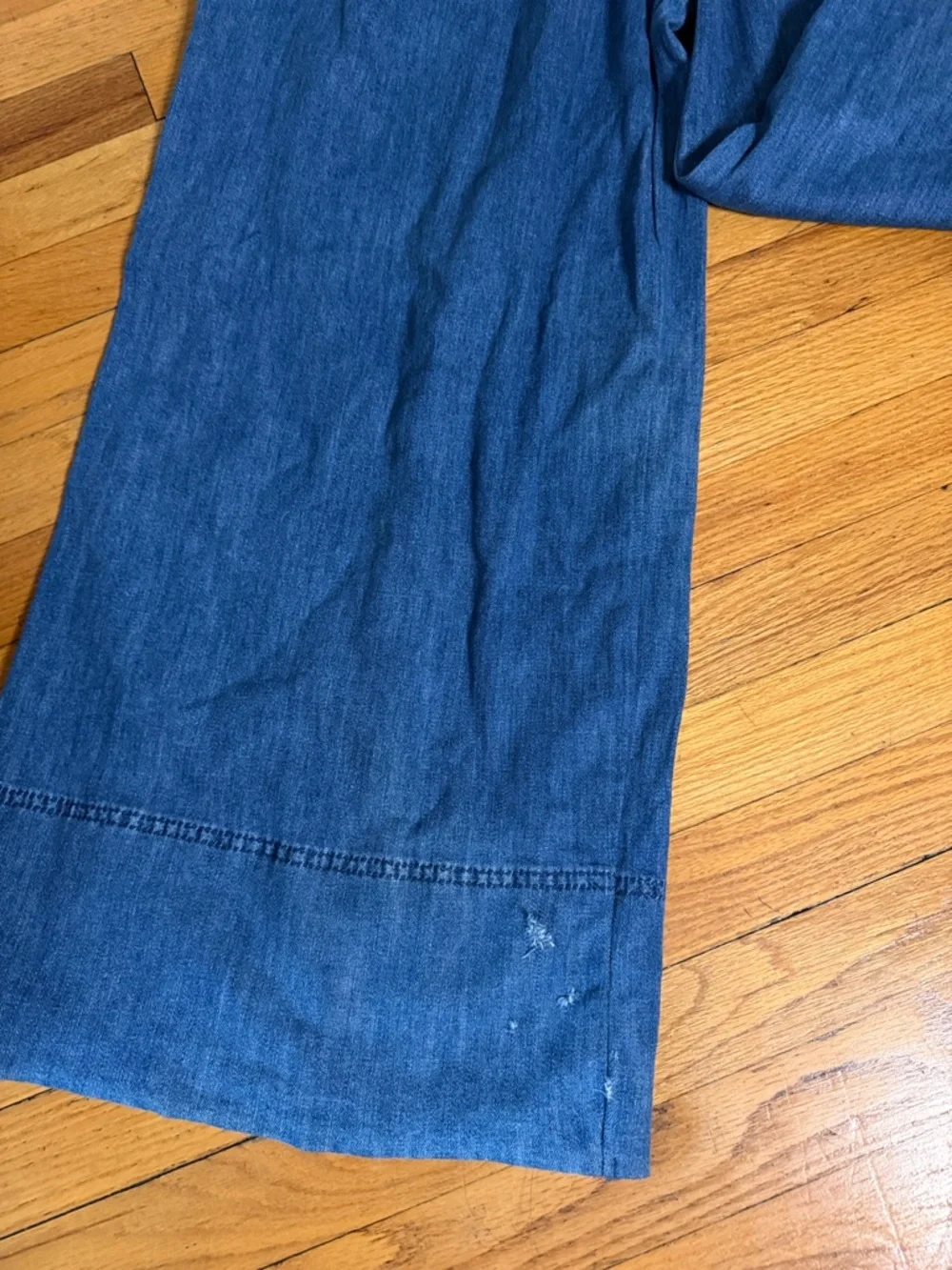 Maeve Blue Wide-Leg Denim Overalls with Crossback Straps - Picture 6 of 15